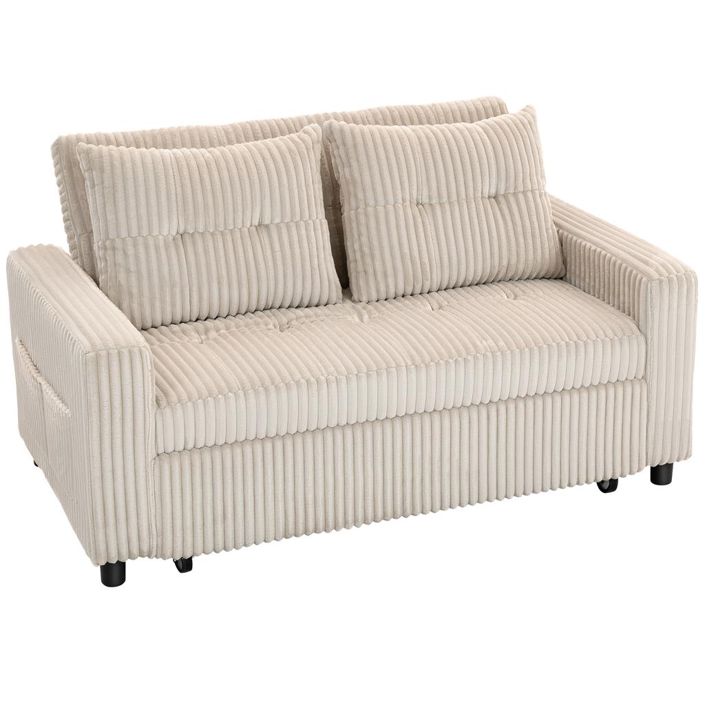 Convertible Sofa Bed, 2-Seater, Corduroy, 157 x 190 cm, Adjustable Backrest, 2 Cushions