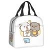 Custom Peach And Goma Mochi Cat Cuddling Thermal Insulated Lunch Bags Women Resuable Lunch Tote for School Storage Food Box