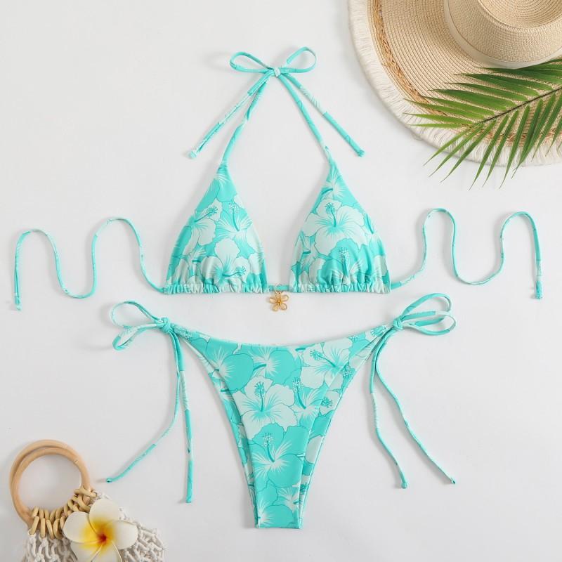 Printed Tight Lace Backless Sexy Split Swimsuit Bikini Women