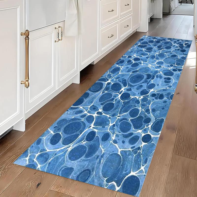Blue Waves Surging on The Sea Surface Nordic Style Fluid Art Print Long Carpet Runner Kitchen Floor Mat Home Decor Rug 40X120CM