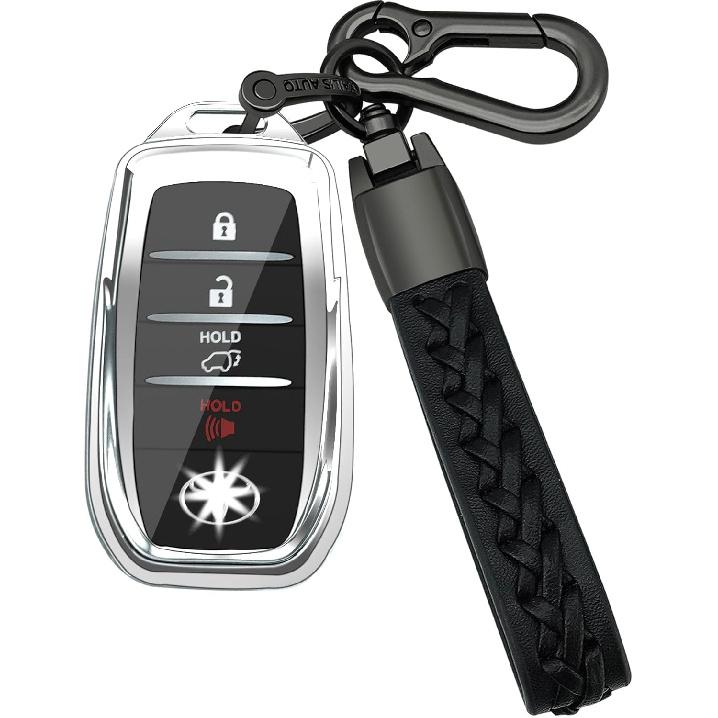 for Toyota Key fob Cover,case with chain,Tpu 360 Degree Protection Key Case compatible with - Venza,RAV4 Prime,Sienna,Land серебряный