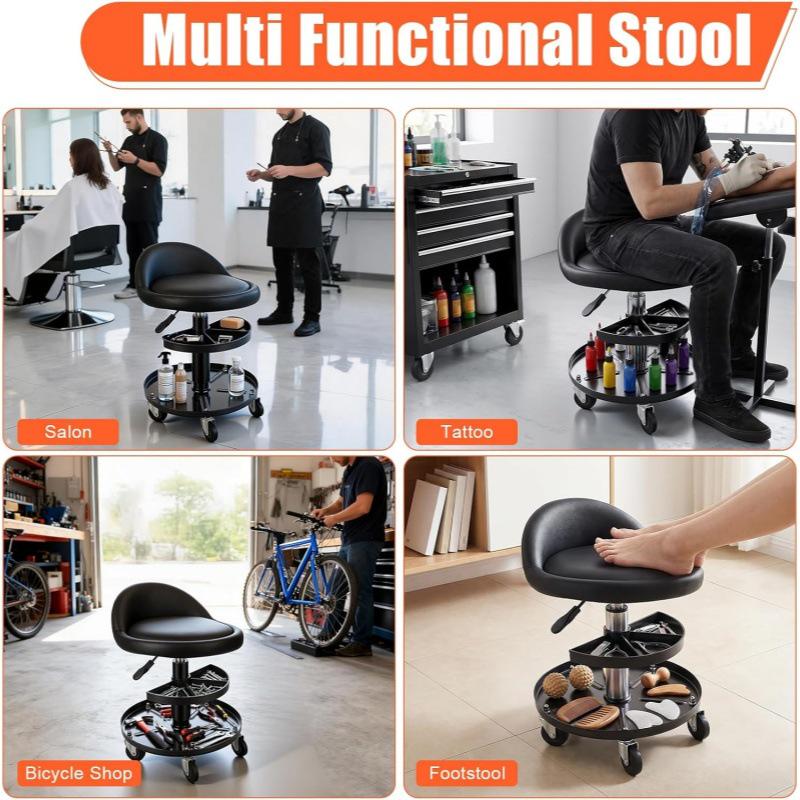 Multi-Functional Automotive Repair Stool with Lifting Casters & Tool Tray