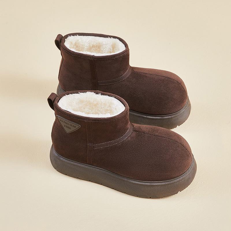 Women's Winter Warm Snow Boots Fuzzy Faux Suede Walking Shoes for Women Casual Anti-Slip Comfortable Chunky Platform Short Booties With Faux Fur Lined