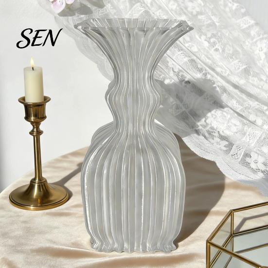 Decorative Vase for Living Room Vintage Hydroponic Flower Vase, 3D Printed Vertical Ridged Curvy Minimalist Creative Planter Garden Sculptural