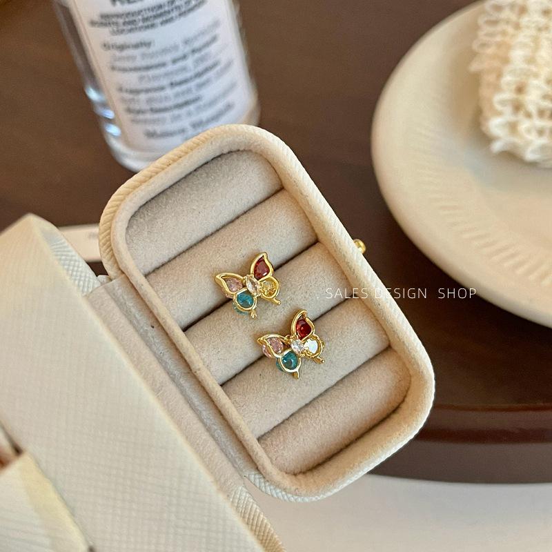 Цветные бриллиантовые циркониевые серьги-бабочки Dongdaemun - Нишевые, Высококачественные, Изысканные, Универсальные ювелирные изделия