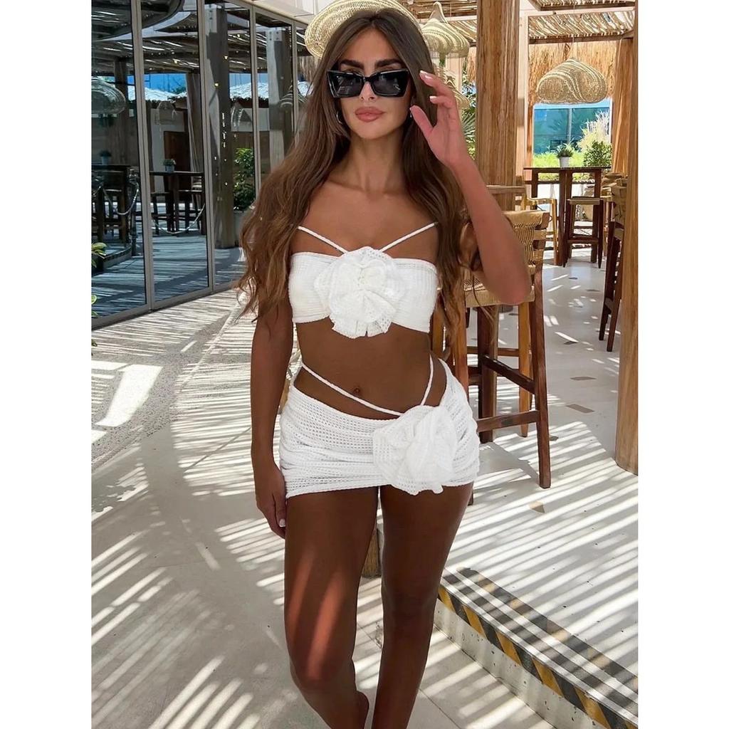 3 Piece Bikini Women Swimsuits 2024 Female Swimwear Beachwear Swimming Suit Bathing Suit Bikini Set Floral Skirt Sarong Biquini