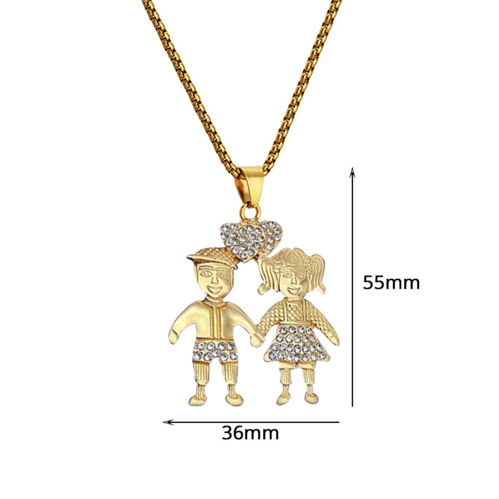 Hip Hop Iced Out Cartoon Boys and Girls Pendant Gold Color Stainless Steel Lovers Couple Necklaces For Women Men Jewelry Gift