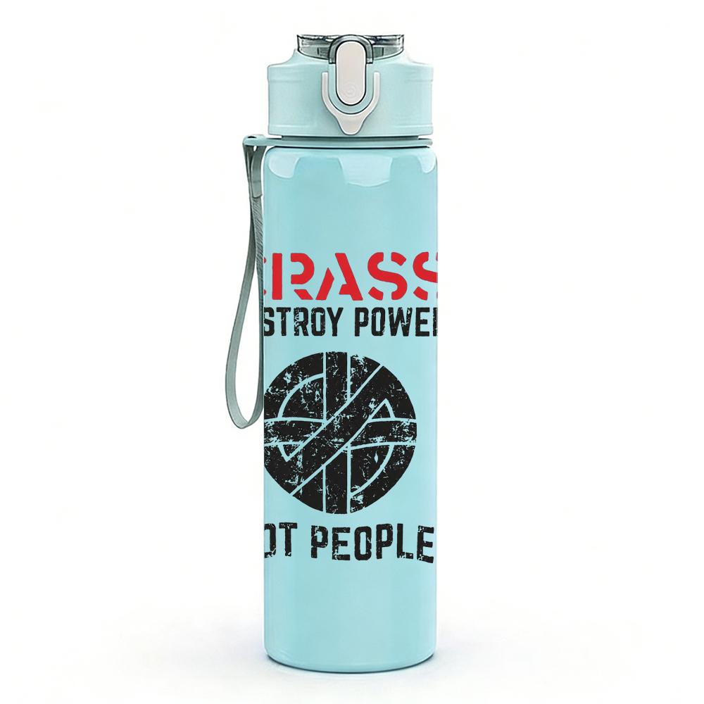 1PC Crass Black White Bold Text Print 750ml Colorful Plastic Sports Water Bottle Leakproof Pop Up Lid with Straw for Outdoor Work Home Use