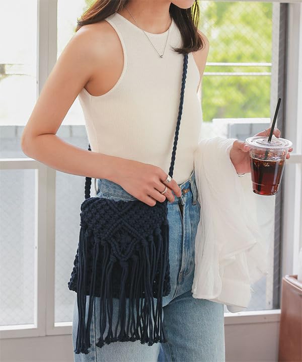 Kobe Lettuce Bohemian Fringe Shoulder Bag for Women, Summer, Resort, Travel [B1618] Free Size, Ivory