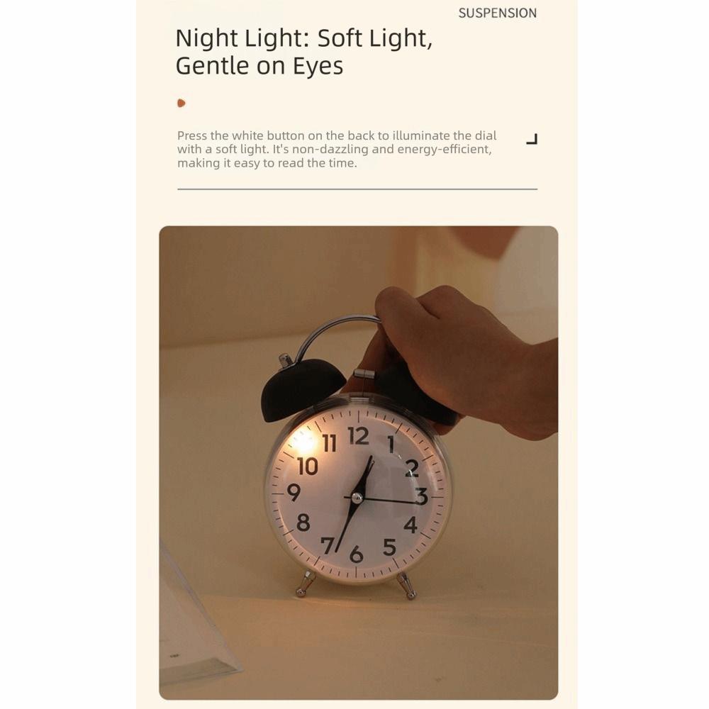 Loud Alarm Twin Bell Clock Soft Night Light Bedside Wake-up Clock Mechanical Clock  Bedroom