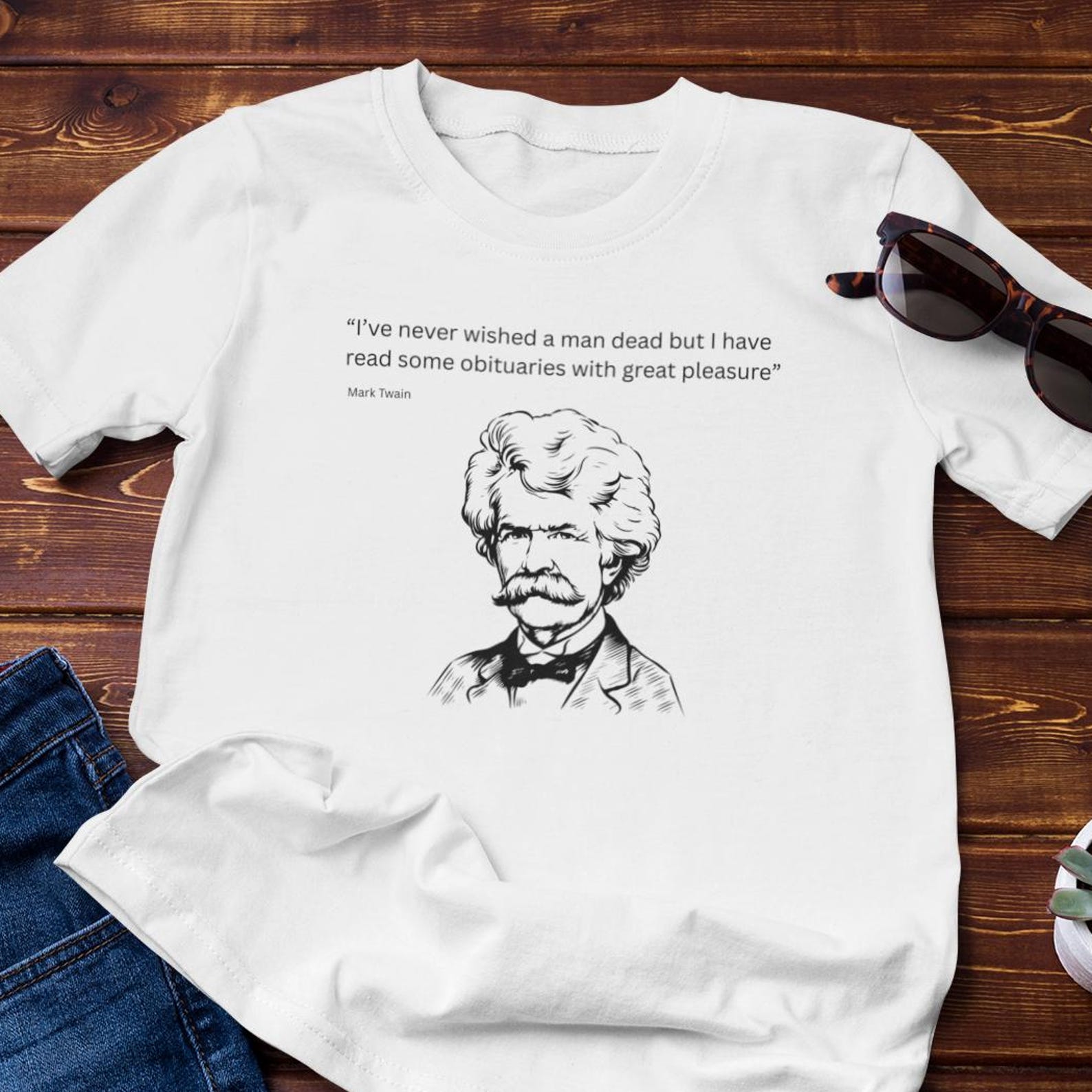 Literary Shirt - Mark Twain Obituary Quote | Ironic Humor Cotton Tee M