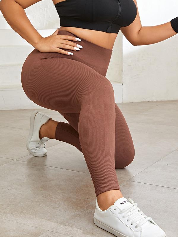 High Waist Plus Size Seamless Yoga Pants - Ribbed, Elastic, Hip-Lifting Sports Leggings for Women