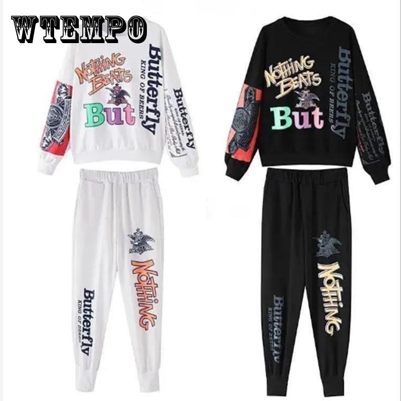 

Весенне-осенний свитер, женский свободный повседневный спортивный костюм, уменьшающий возраст, модный хип-хоп, ранняя осень, комплект из двух предметов в западном стиле