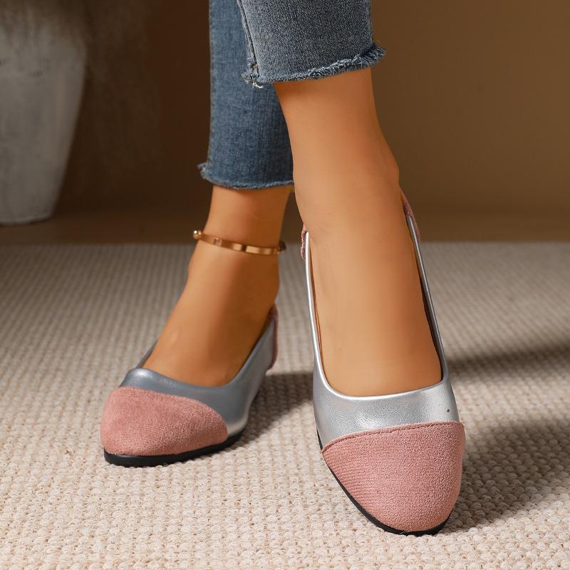 Fashion Soft Leather Round Toe Thick Low Heel Colorblock Single Shoes Women's 2025 Spring and Autumn New French Retro Flats