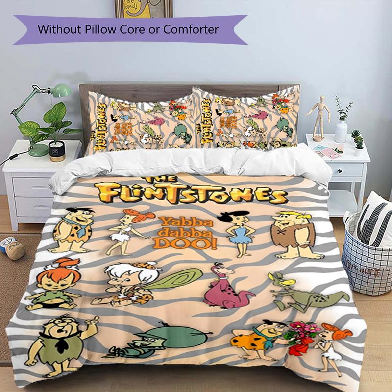 Flintstones 3pcs Bedding Set Duvet Cover Closure Includes 1 Duvet Cover & 2 Pillowcases for All Seasons Bedroom Home Dorm Decor