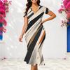 Women Plus Size V Neck Short Sleeve Geometric Printed Fitted Fishtail Dress