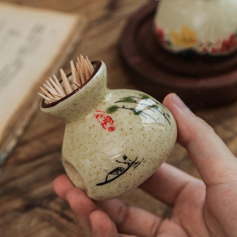 Japanischer Keramik-Zahnstocherhalter Obstspieße Behälter Glas Dose Box Vase Retro Kleine Vasen Dekor Zahnstocher Spender Box