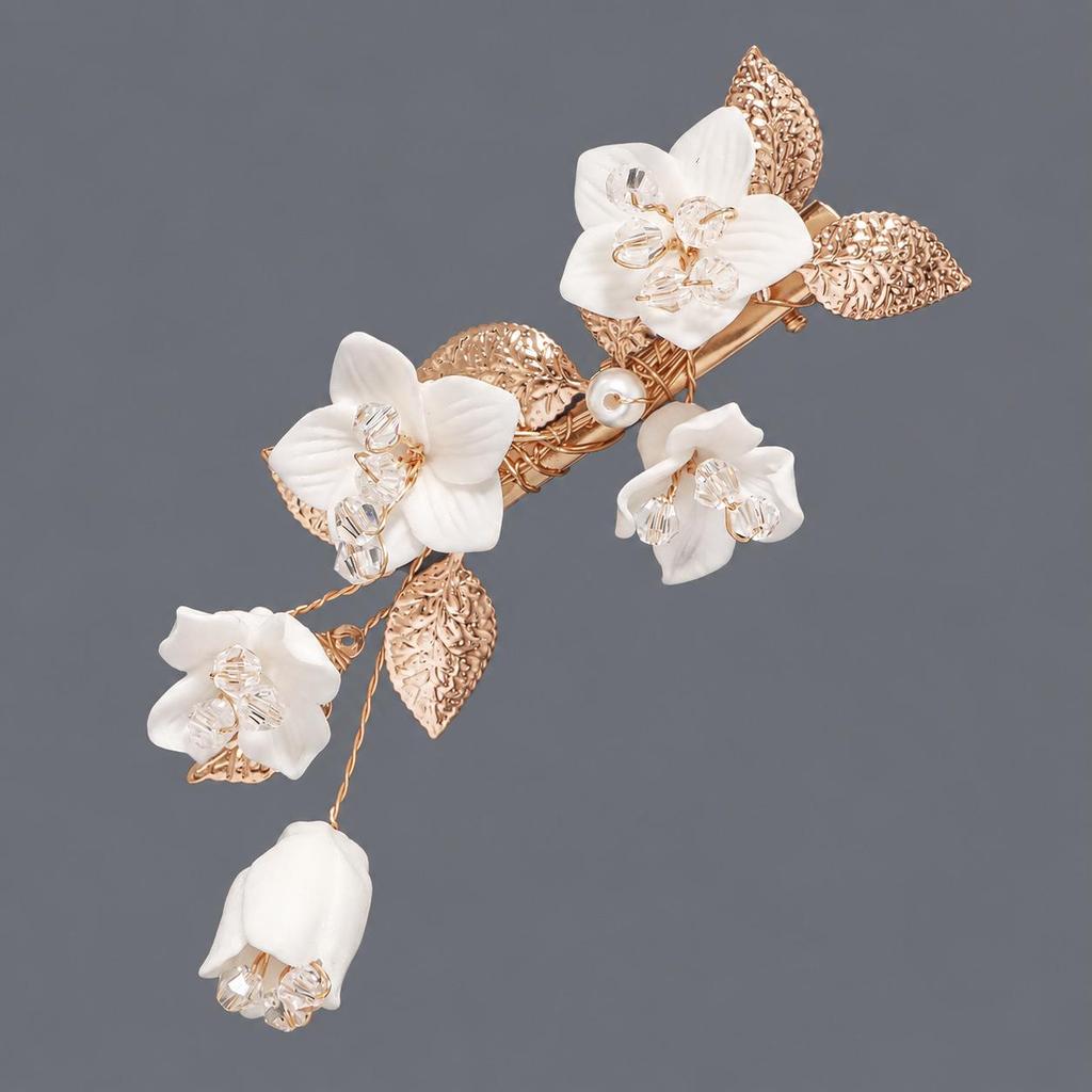 Handmade Flower Hair Clip with Alloy, Pearl and Drip Oil - Bridal Wedding Headwear Accessory