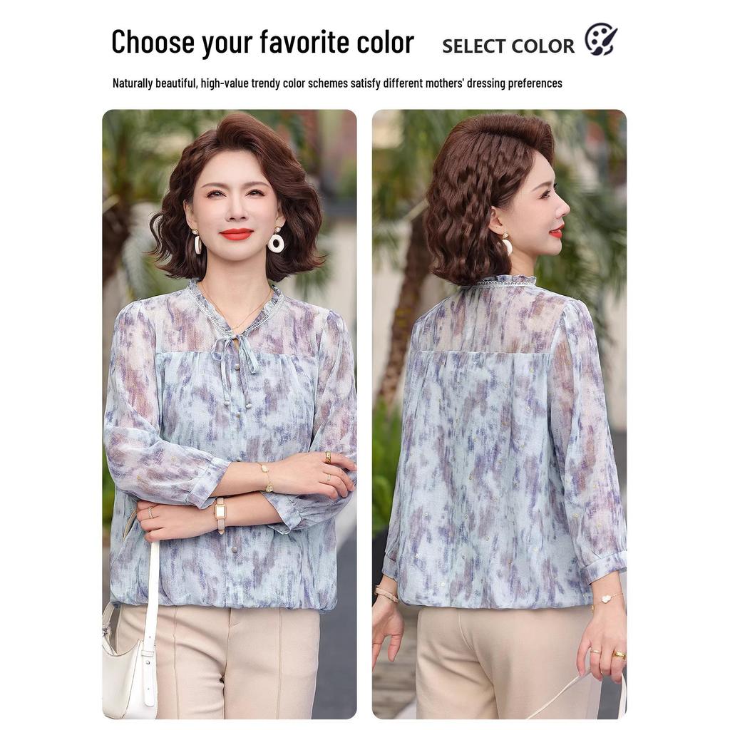 Mom's Summer Chiffon Two-Piece: Stylish Middle-Aged & Elderly Women's Shirt Set