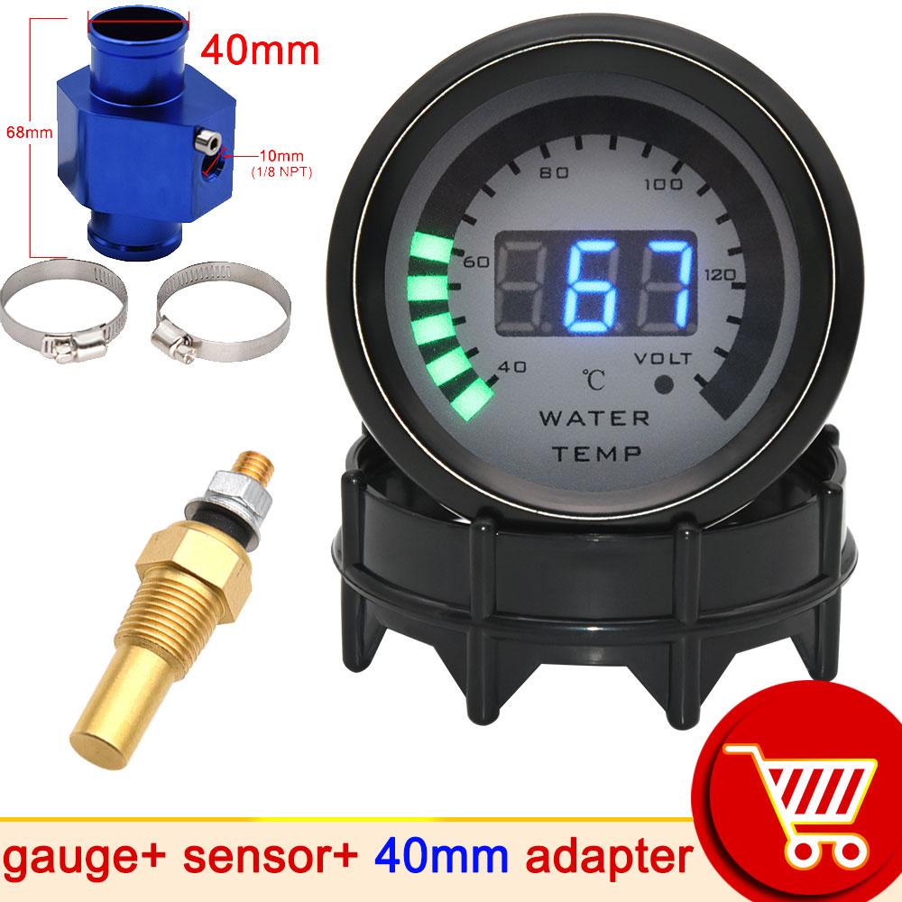 52mm Black Shell Auto Car Water Temperature Gauge Temp Meter 40-140 Celsius with Water Temp Sensor 10mm Thermometer Adapter