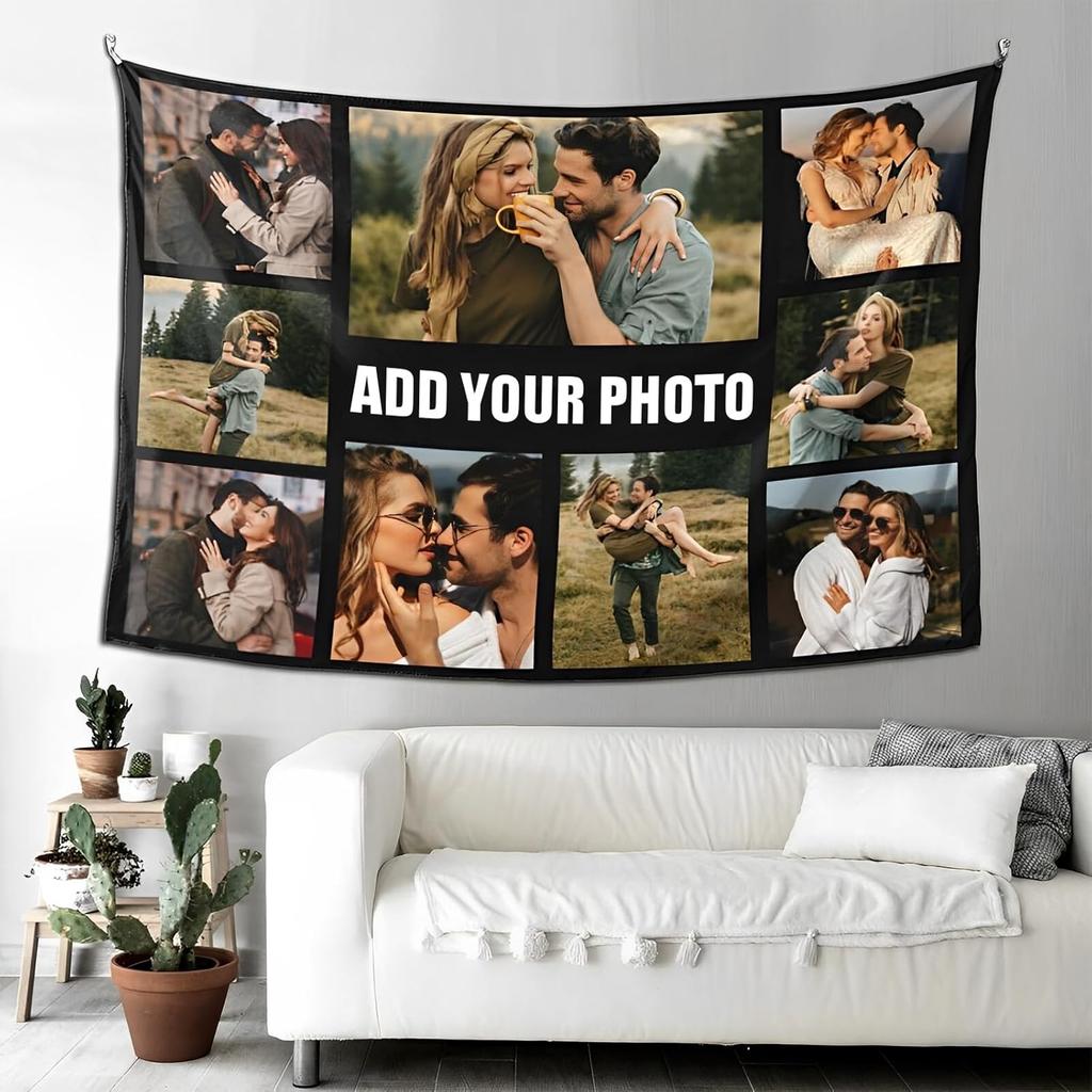 Custom Tapestry Upload Images/Text Customized Tapestry Wall Hanging Backdrop for Bedroom Dorm Wedding Multiple Sizes