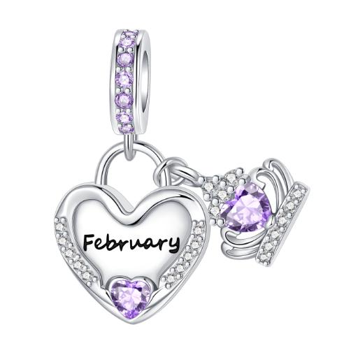 Sparkling Birthstone Charm Bead Charms Copper Heart Key Birthday Pendant Fit Authentic Necklaces Bracelets Women Jewellery Do It Yourself Gift