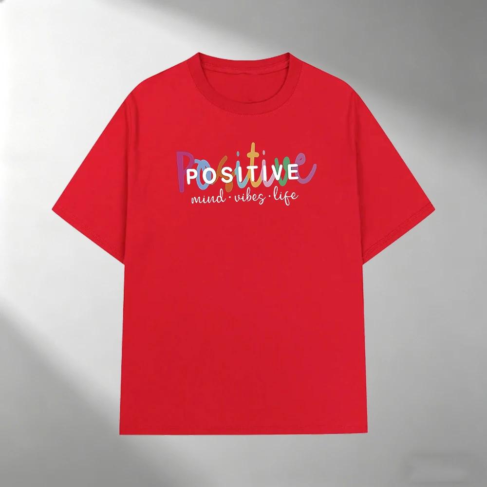 Unisexs 100 Cotton Tshirt Positive Mind Vibes Life Print Crew Neck Short Sleeve Casual Outdoor Streetwear Tees