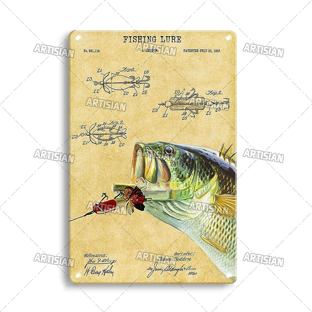Artisian Fishing Metall-Poster, Sport, Weißblech, Köder, dekoratives Schild, Wanddekoration, Garage, Bar, Pub, Club, Hotel, Café, Küche, Zuhause