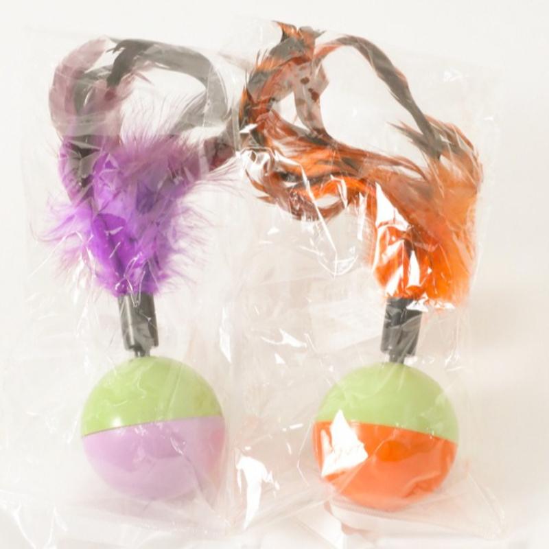 Cat Teaser Toy Feather Ball Wobble Doll Sounding Interactive Kitten Toy Teeth Cleaning Bite-resistant Cat Toy Supplies