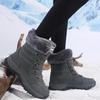 Plush Mid-top Winter Boots Women Warm Cotton Shoes Anti-slip Rubber Sole Outdoor Sneakers Plush Waterproof Ladies Hiking Footwear