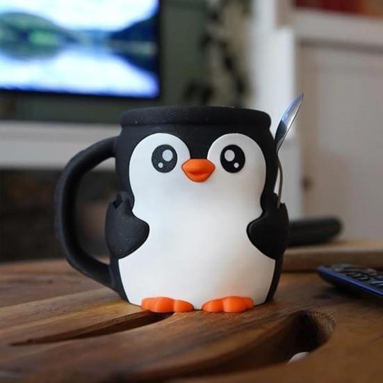 1 Set Penguin Ice Cream Pint Cup Holder with Hidden Snack Drawer Spoon Holder Reusable Ice Cream Container Holder Kitchen Gadgets