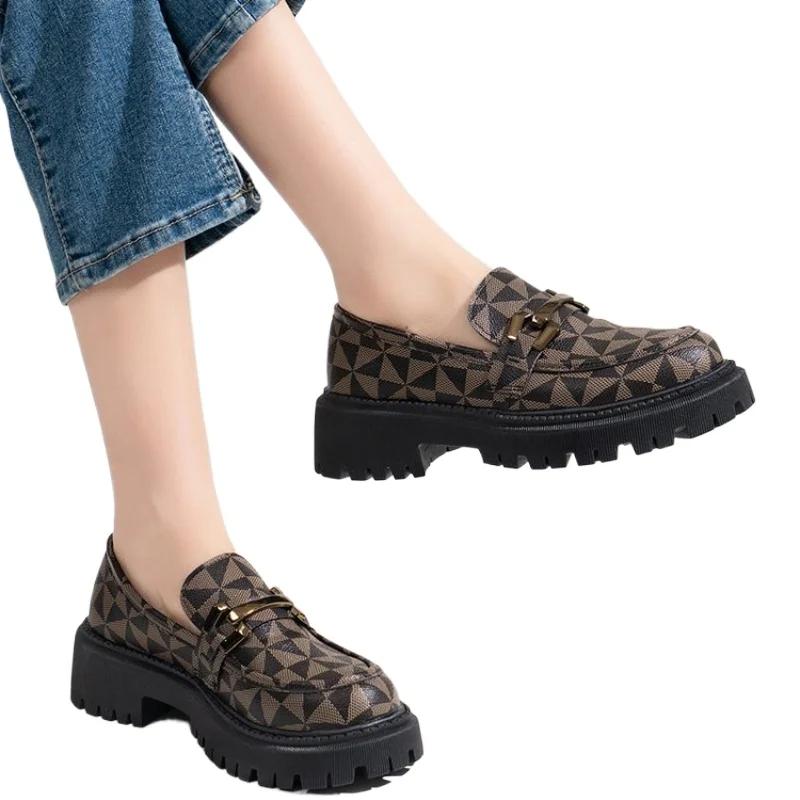 

Весенне-осенние новые туфли ле фу с принтом цепочки на толстой подошве, повседневные одинарные туфли, модные кожаные туфли, три цвета, женские туфли-лодочки 35