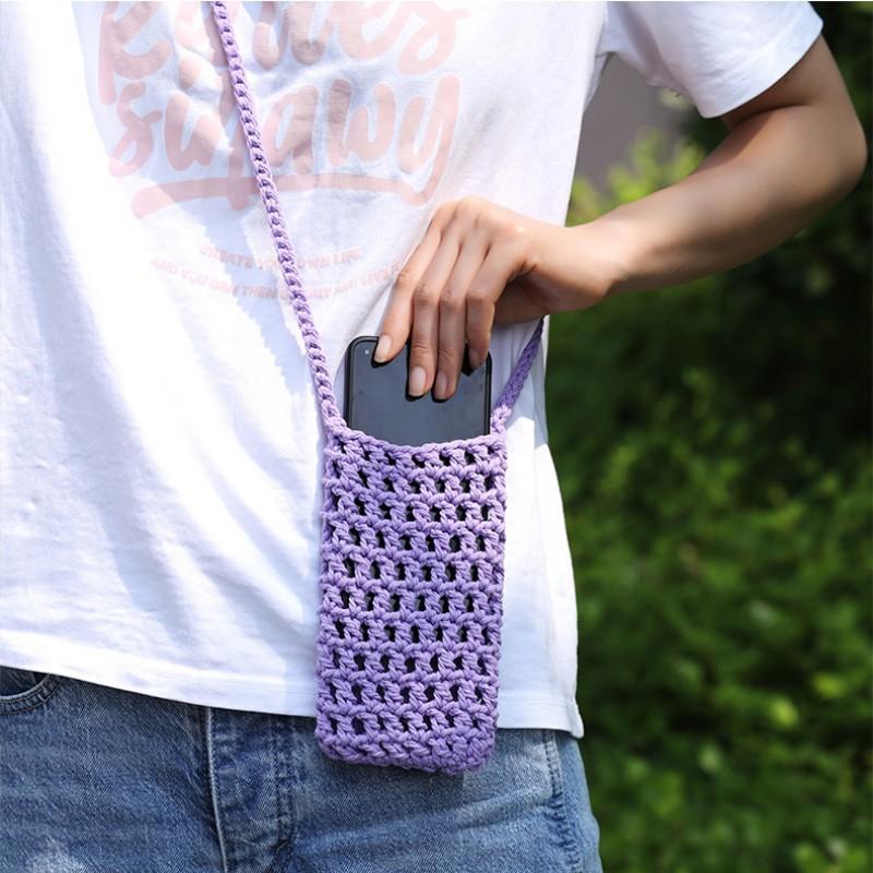 New Hollow Knitting Phone Bag For Women Colorful Hand Woven Shoulder Crossbody Bag Simple Travel Beach Handbag Small Purse Pouch