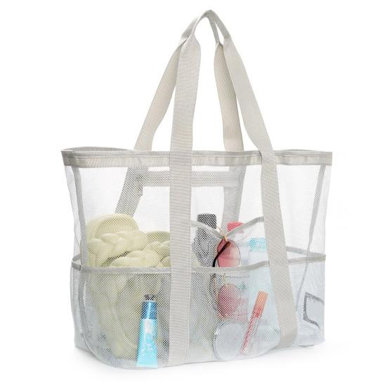 Netz-Strandtasche mit Reißverschluss, großes Fassungsvermögen, Strandtasche, faltbares Design, wasserdicht, sanddicht, Pooltasche mit Fächern