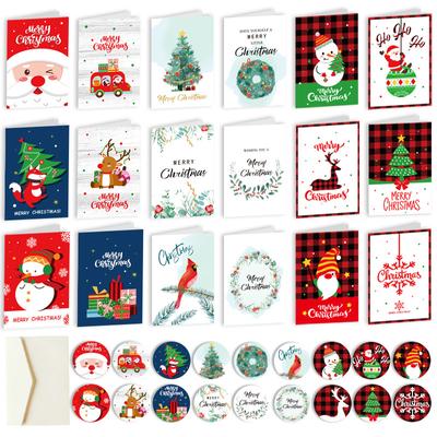 6pcs Merry Christmas Greeting Cards with Envelopes Stickers Folding Type Cartoon Print Gift Cards Christmas Decoration Supplies