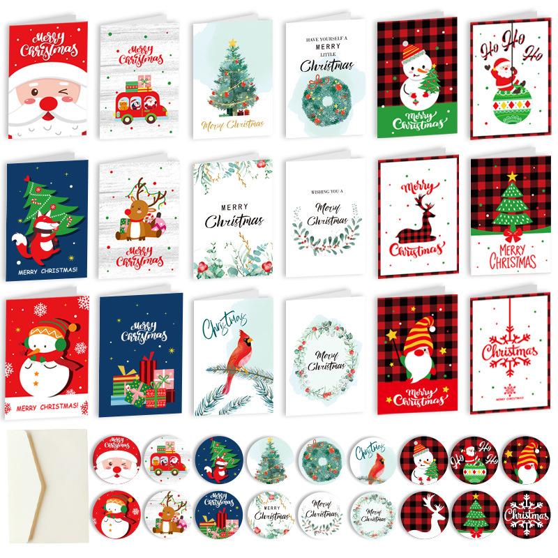 6pcs Mini Christmas Greeting Cards Merry Christmas DIY Folding Kraft Paper Card New Year Xmas Party Invitations Gifts Postcard