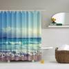 Küstenlandschaft Strand Muscheln Duschvorhänge Seestern Schneckenhaus Blaues Brett Palmen Sonnenuntergang Naturlandschaft Badezimmervorhang Dekor