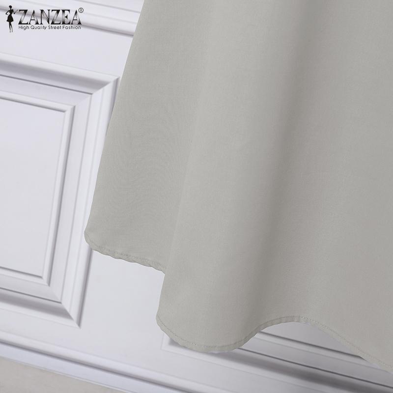 ZANZEA Women Casual Round Neck Short Sleeve Patchwork Dress Summer