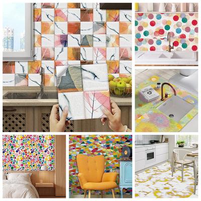10 Pcs/set Imitation Marble PVC Ceramic Tiles for Stain Prevention Refurbished Self-adhesive Paper for Home Decoration Decorative Films Wall Stickers