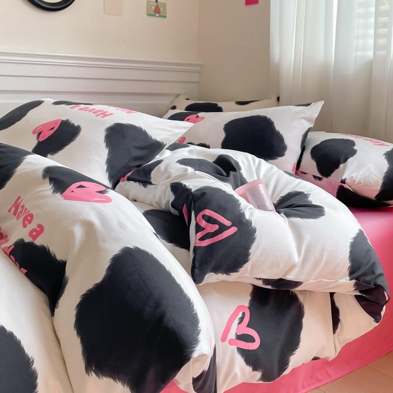 Small Fresh Washed Cotton Four-piece Set, Bedding Quilt Cover, Dormitory Single Bed Three-piece Set