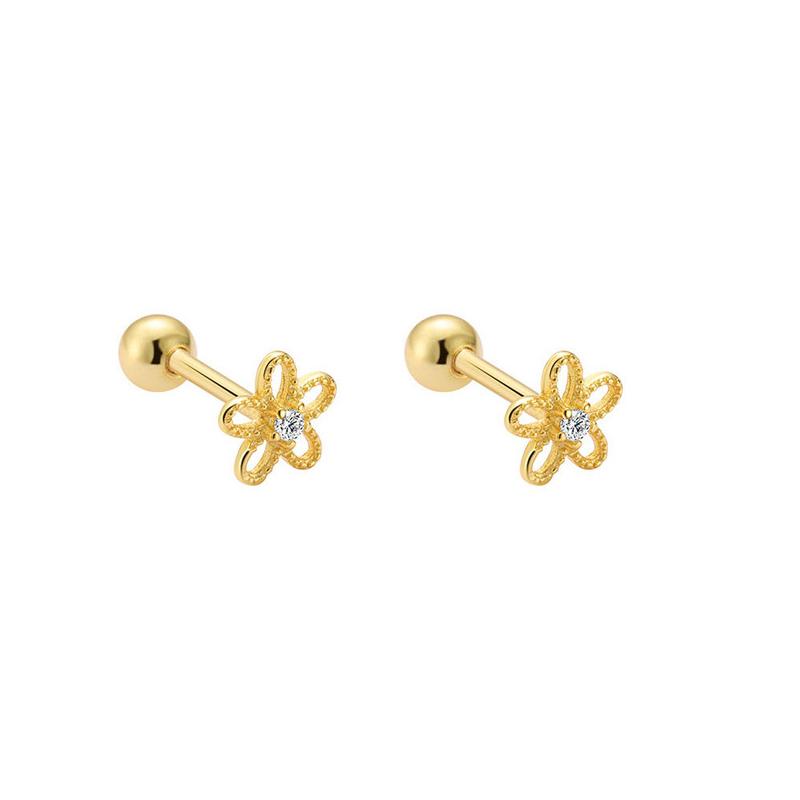 

WANTME 925 Silver Fashion Simple Golden Flower Beads Small Stud Earrings for Women Teen Piercing Jewelry Accessories