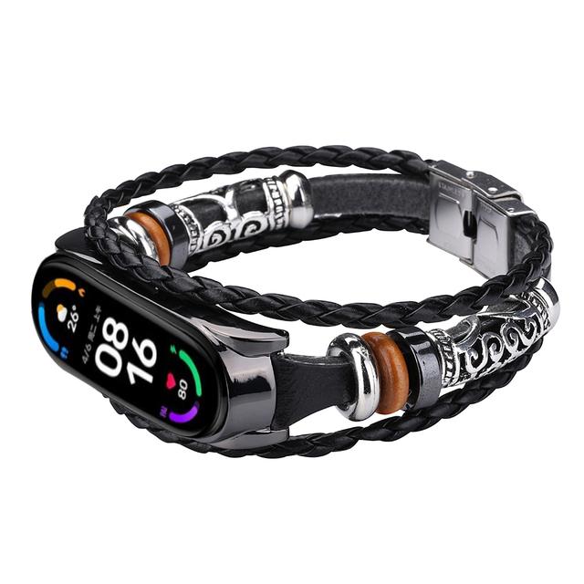 

Leather Watch Band For Xiaomi mi Band 6 5 4 3 Bracelets Ethnic Style Retro Strap miband6 Fashion smart watch correa Accessories For Mi band 6 5