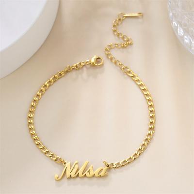 Lemegeton Personalized Custom Name Bracelets Women Stainless Steel Cuban Chain Arabic Name Bracelet Jewelry Valentins Day Gifts