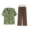Summer Two-Piece Clothing Set for Senior Women: Short-Sleeve Top and Wide-Leg Pants