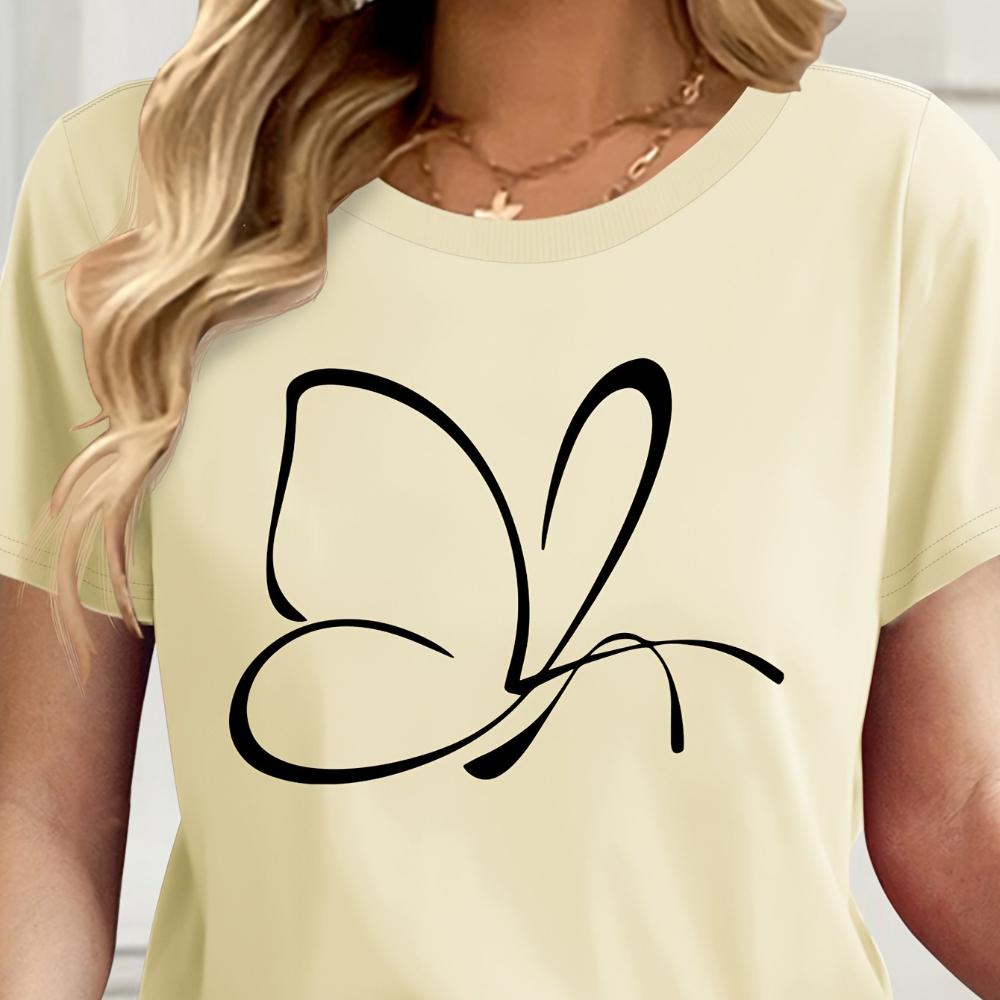 

Женская повседневная футболка с принтом бабочек - Мягкий топ с коротким рукавом и круглым вырезом на лето, с простым и элегантным дизайном 6XL