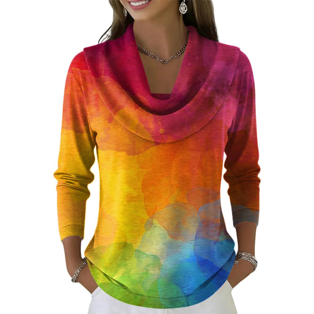 Dámský ležérní a módní svetr s dlouhým rukávem a potiskem, kulatým výstřihem