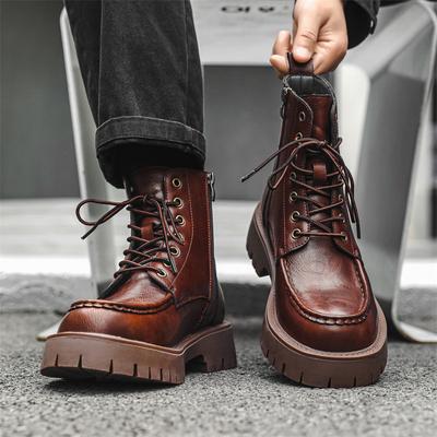 Men Luxury Fashion Original Leather Boots Lace-up Black Brown Shoes Outdoors Cowboy Platform Boot Spring Autumn Chunky Botas Man