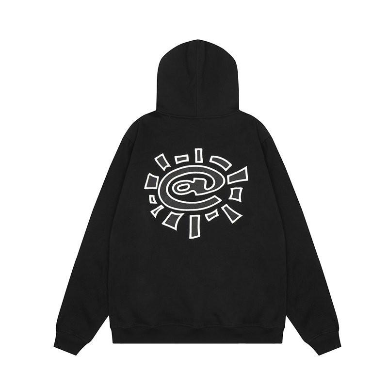Sun Patch Embroidery Fleece Tracksuit Hoodie Sweatpants Set Men Women Loose Streetwear Casual