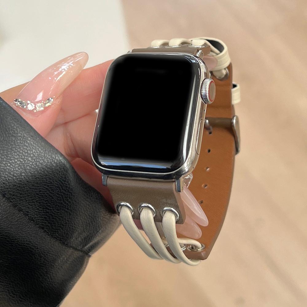 

For Apple Watch 10 46mm/Ultra 2/Ultra 49mm/9 8 7 45mm/SE (2023) SE (2022) SE 6 5 4 44mm/3 2 1 42mm Genuine Cow Leather Strap Bracelet Purple
