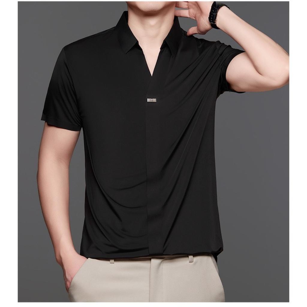 STORN New Men's Casual and Fashionable Solid Color Short Sleeved Polo Shirt Comfortable and Versatile Summer T-shirt